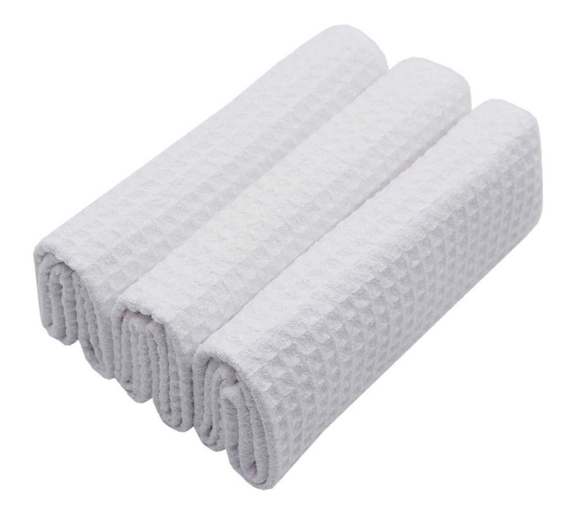 VeraSong Waffle Weave Kitchen Towels Thick Microfiber Dish Drying Towels Absorbent Tea Towels Hand Towel Lint Free 16Inch x 24Inch 3 Pack White - Image 4